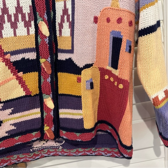 Storybook Knits Cardigan Sz L Southwestern Peppers Adobe Pottery Chiles Hand - Picture 5 of 10